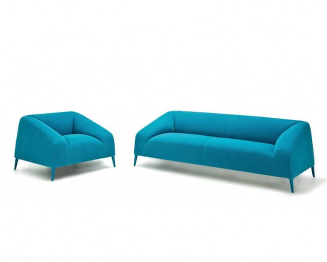 Original y envolvente sofá y sillón azul turquesa