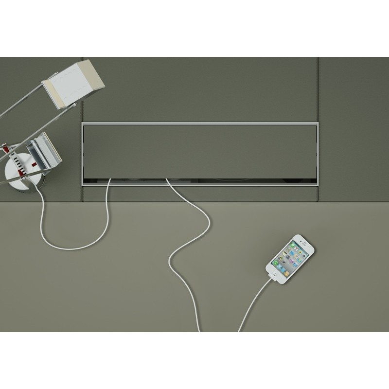 Mesa Deck de piel con espacio para cableado Cableado mesa Deck
